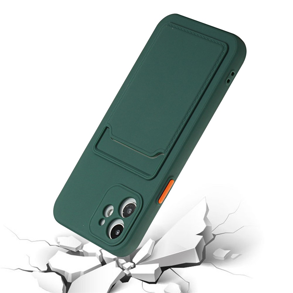 Soft TPU Protective Case Cover Built In Card Slot for iPhone 12 - Dark Green-4