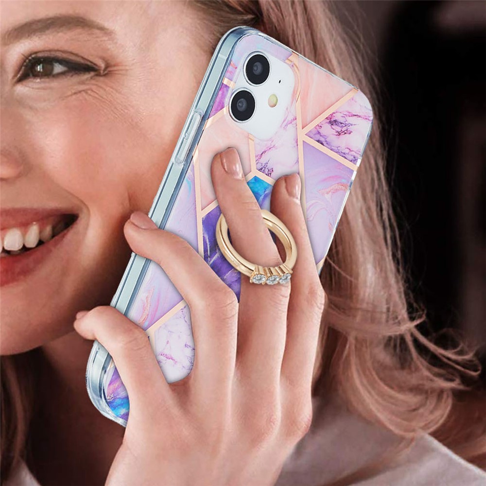 Coque De Téléphone De Téléphone De Marbre 2.0mm IMD IML IML Couverture TPU Avec Bague À Doigt Ucclesse Pour IPhone 12 Mini - Violet Clair-2