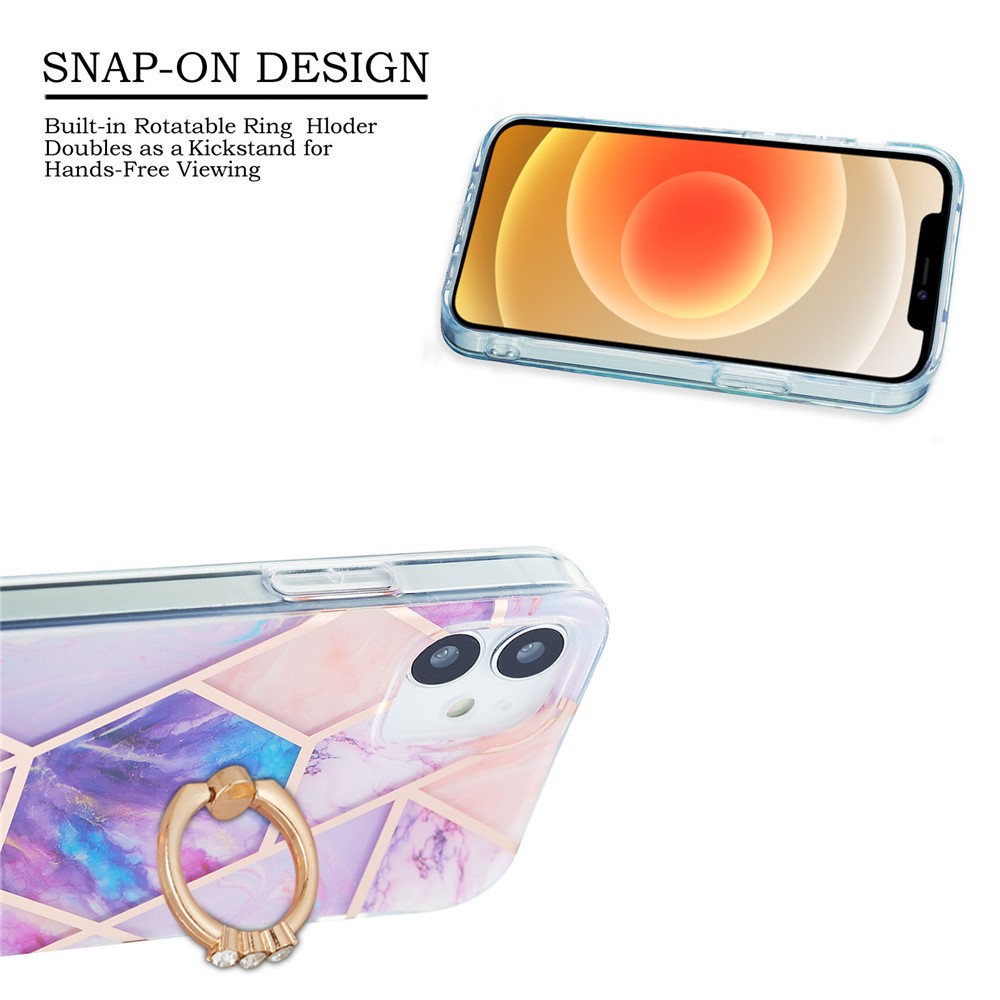 Coque De Téléphone De Téléphone De Marbre 2.0mm IMD IML IML Couverture TPU Avec Bague À Doigt Ucclesse Pour IPhone 12 Mini - Violet Clair-3