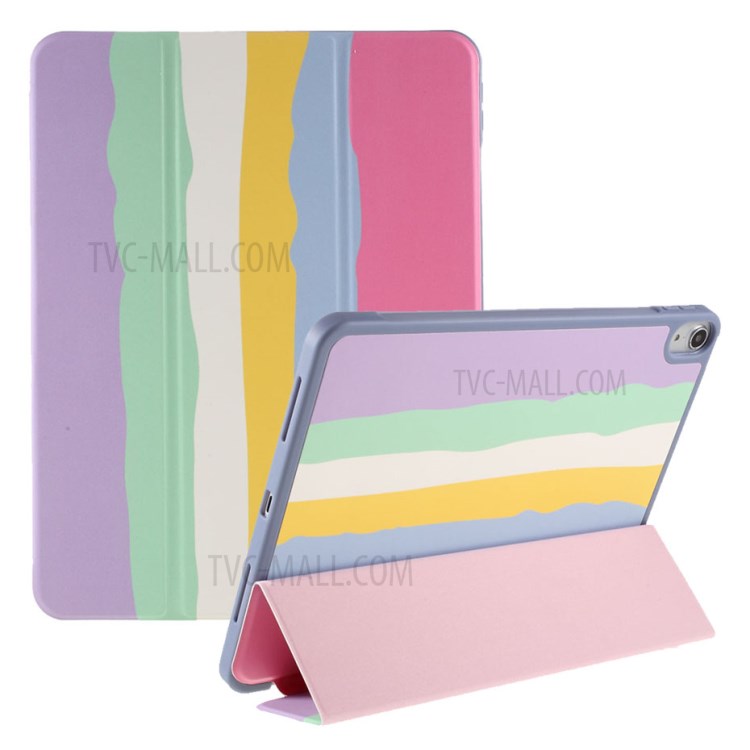 Tri-Fold Stand Design Leather Tablet Protective Case Cover Shell with Pen Slot for iPad Air (2020) - Pink-1