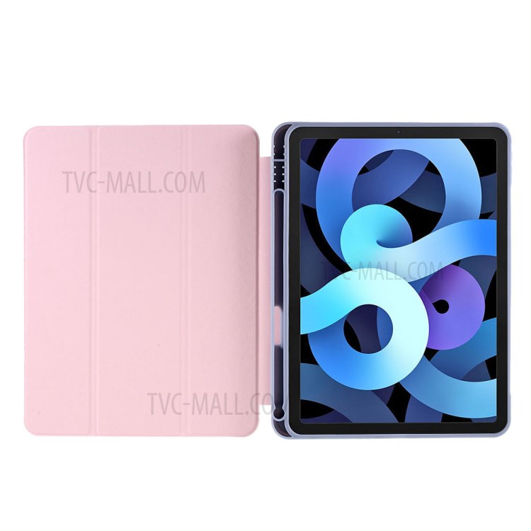 Tri-Fold Stand Design Leather Tablet Protective Case Cover Shell with Pen Slot for iPad Air (2020) - Pink-7