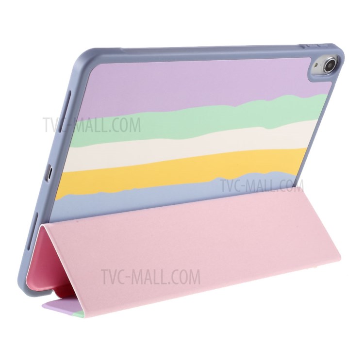 Tri-Fold Stand Design Leather Tablet Protective Case Cover Shell with Pen Slot for iPad Air (2020) - Pink-8