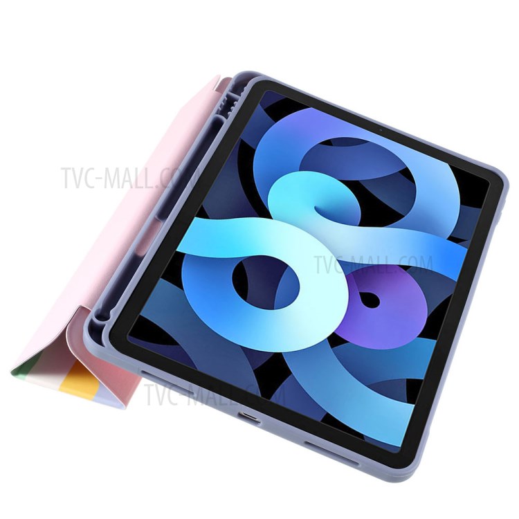 Tri-Fold Stand Design Leather Tablet Protective Case Cover Shell with Pen Slot for iPad Air (2020) - Pink-9