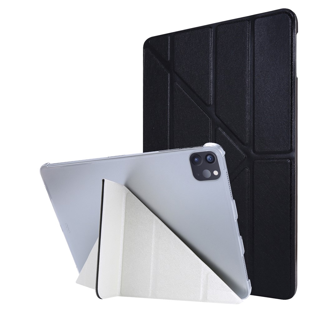 Origami Stand Silk Texture Leather Smart Tablet Cover Shell for iPad Pro 11-inch (2021) - Black