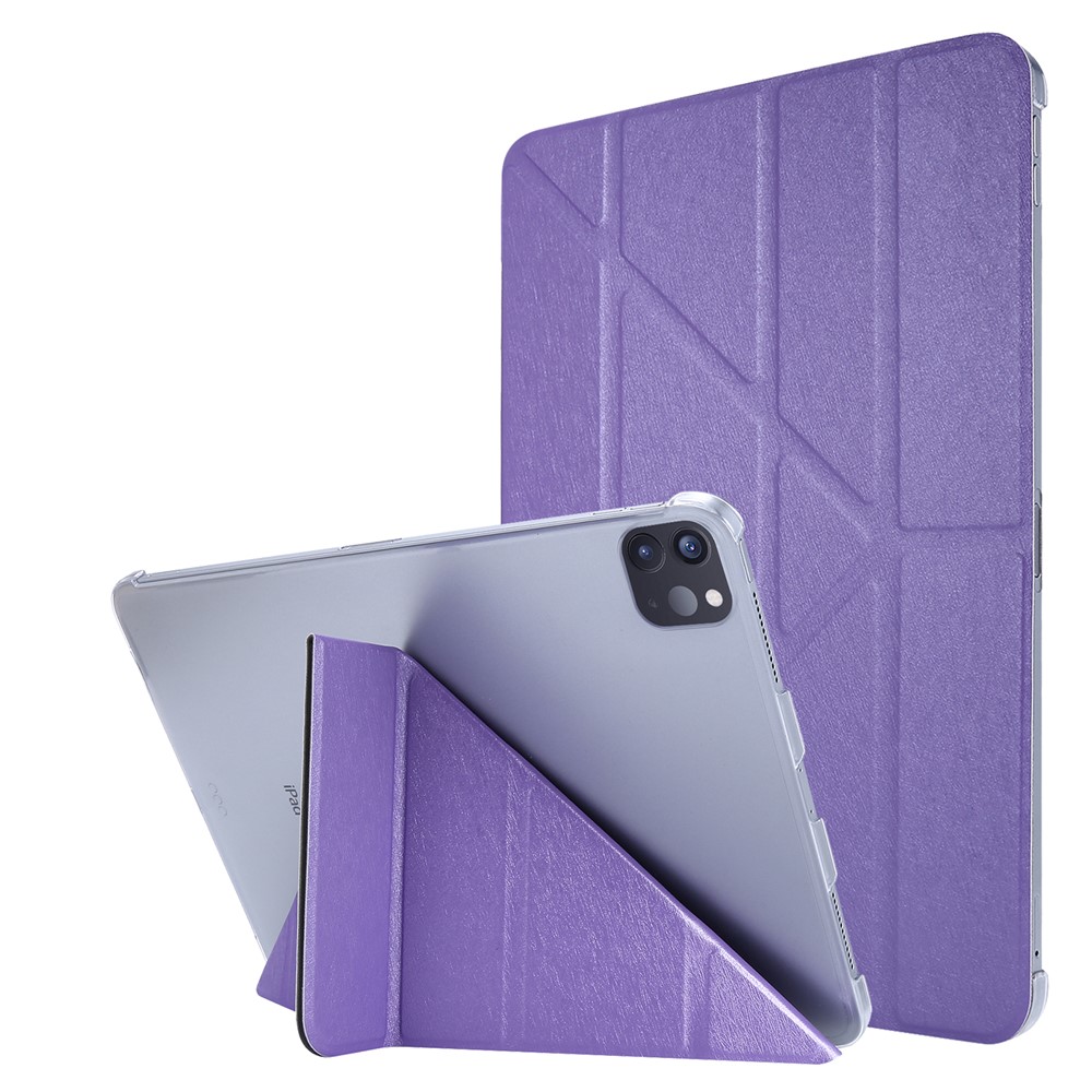 Silk Texture Leather Smart Tablet Cover Origami Stand Shell for iPad Pro 12.9-inch (2021) - Purple