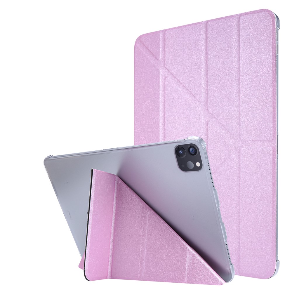 Silk Texture Leather Smart Tablet Cover Origami Stand Shell for iPad Pro 12.9-inch (2021) - Pink