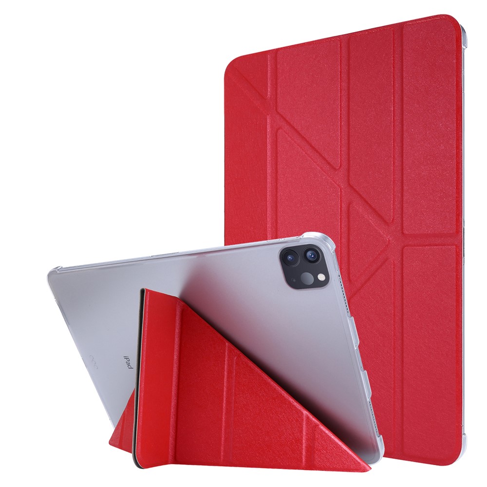 Silk Texture Leather Smart Tablet Cover Origami Stand Shell for iPad Pro 12.9-inch (2021) - Red