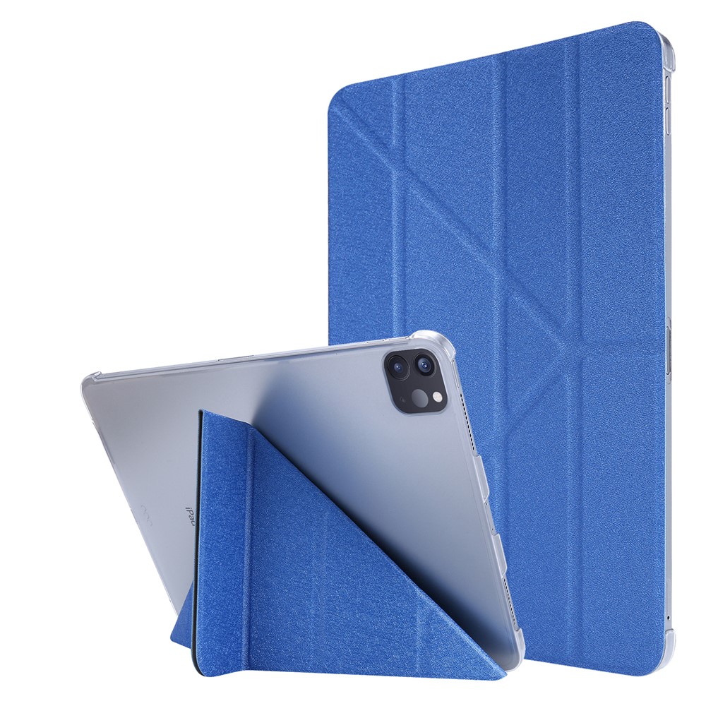 Silk Texture Leather Smart Tablet Cover Origami Stand Shell for iPad Pro 12.9-inch (2021) - Blue