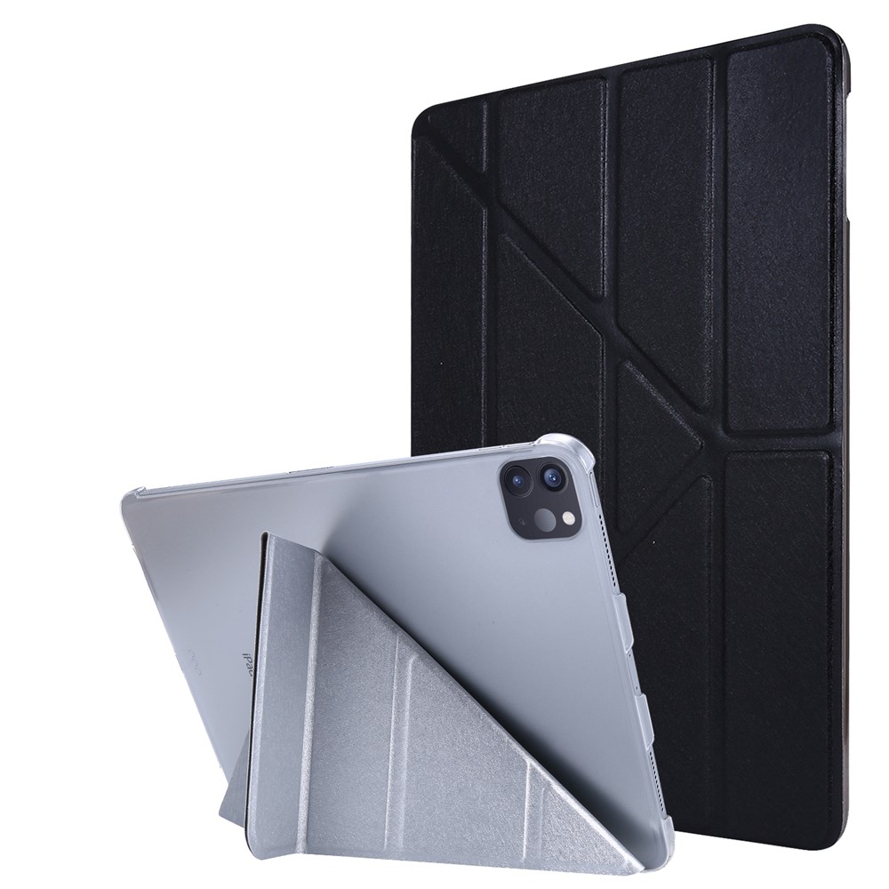 Silk Texture Leather Smart Tablet Cover Origami Stand Shell for iPad Pro 12.9-inch (2021) - Black