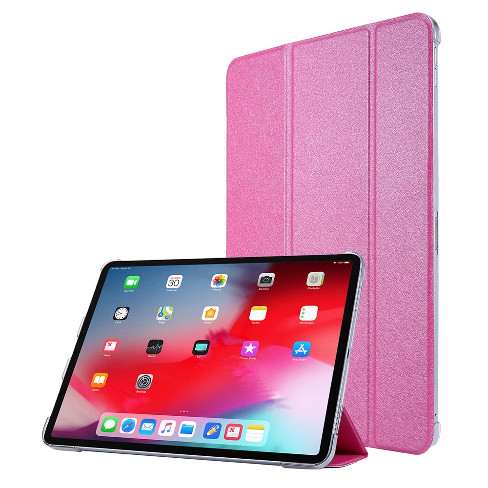 Silk Texture Tri-fold Stand PU Leather Tablet Smart Case Cover Shell for iPad Pro 12.9-inch (2021) - Rose
