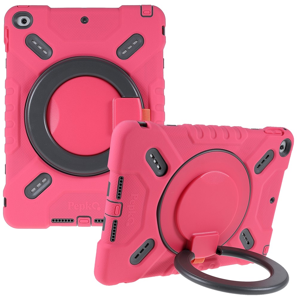 PEPKOO For iPad 9.7-inch (2017)/(2018) 360 Degree Swivel Kickstand Tablet Case PC + Silicone Cover with Anti-Dust Plug - Rose
