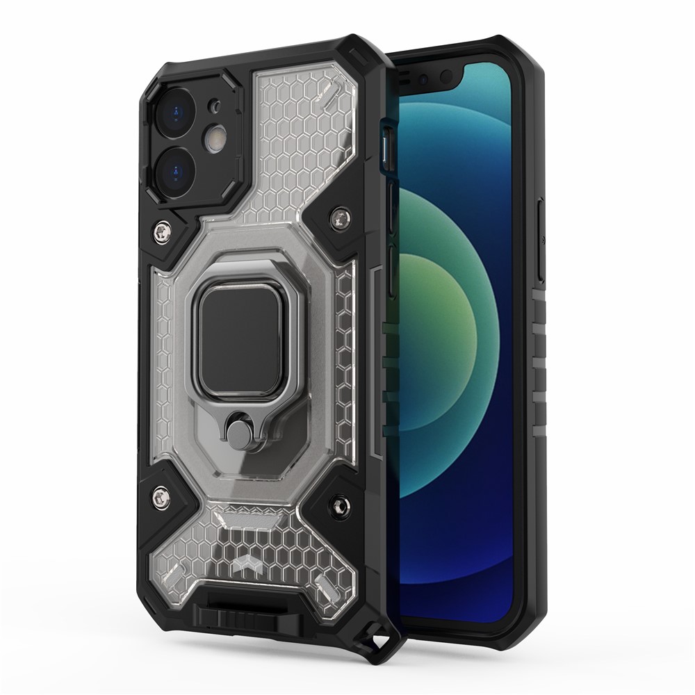 PC+TPU Hybrid Case Mobile Phone Protective Cover Shell with Ring Kickstand for iPhone 12 mini - Grey-1