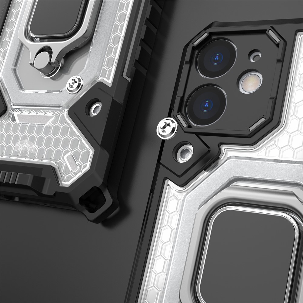PC+TPU Hybrid Case Mobile Phone Protective Cover Shell with Ring Kickstand for iPhone 12 mini - Grey-10