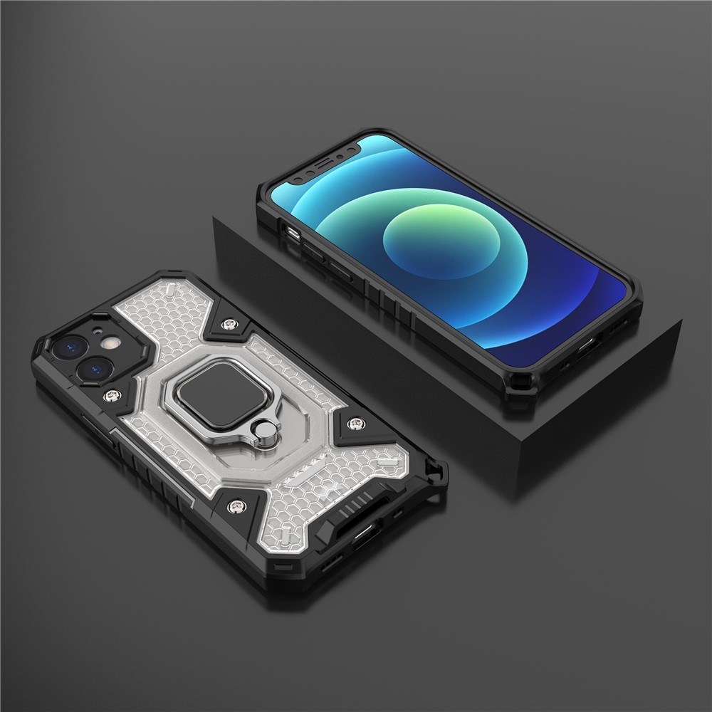 PC+TPU Hybrid Case Mobile Phone Protective Cover Shell with Ring Kickstand for iPhone 12 mini - Grey-13