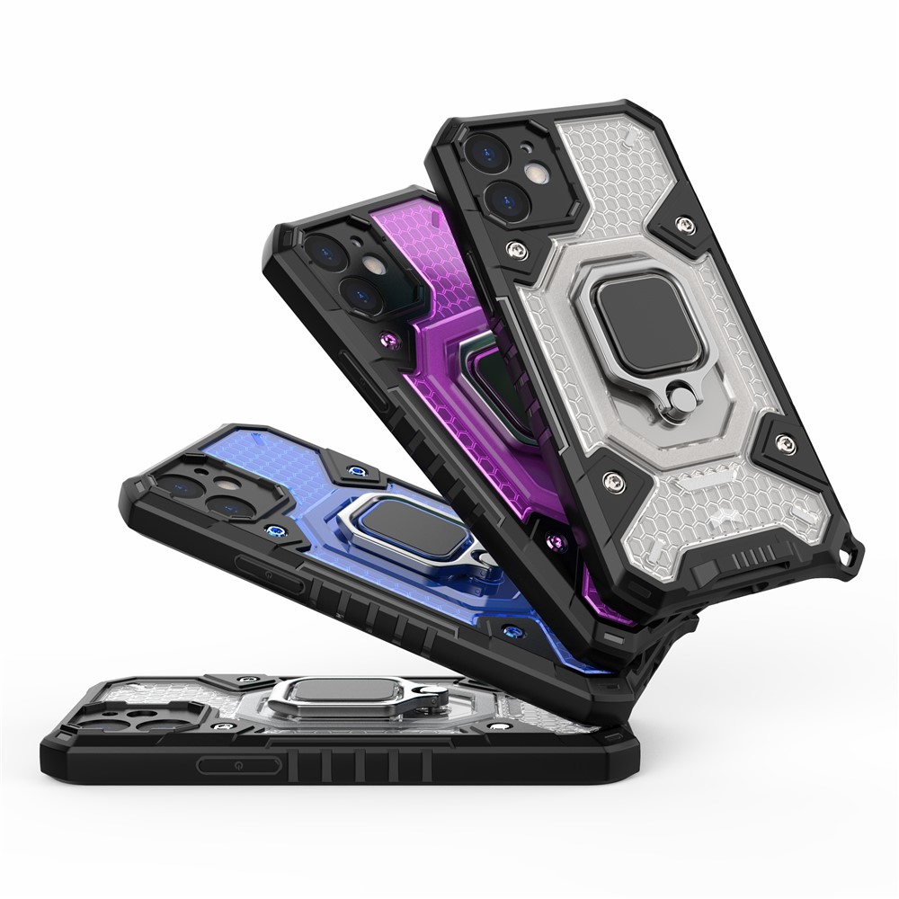 PC+TPU Hybrid Case Mobile Phone Protective Cover Shell with Ring Kickstand for iPhone 12 mini - Grey-14