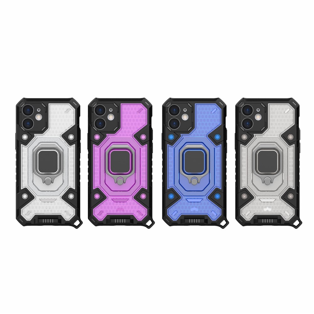 PC+TPU Hybrid Case Mobile Phone Protective Cover Shell with Ring Kickstand for iPhone 12 mini - Grey-15