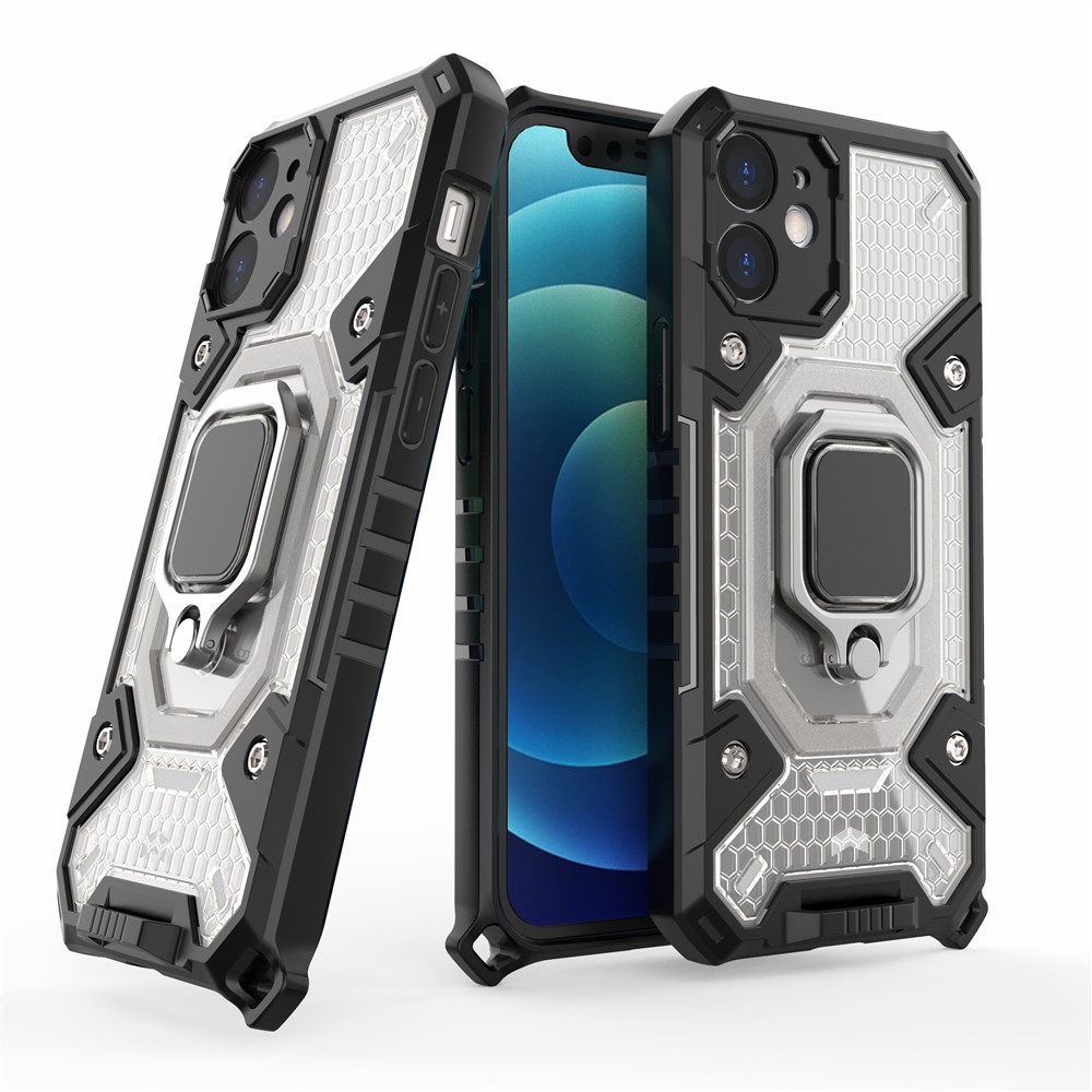 PC+TPU Hybrid Case Mobile Phone Protective Cover Shell with Ring Kickstand for iPhone 12 mini - Grey-2