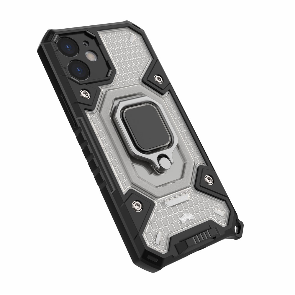 PC+TPU Hybrid Case Mobile Phone Protective Cover Shell with Ring Kickstand for iPhone 12 mini - Grey-5