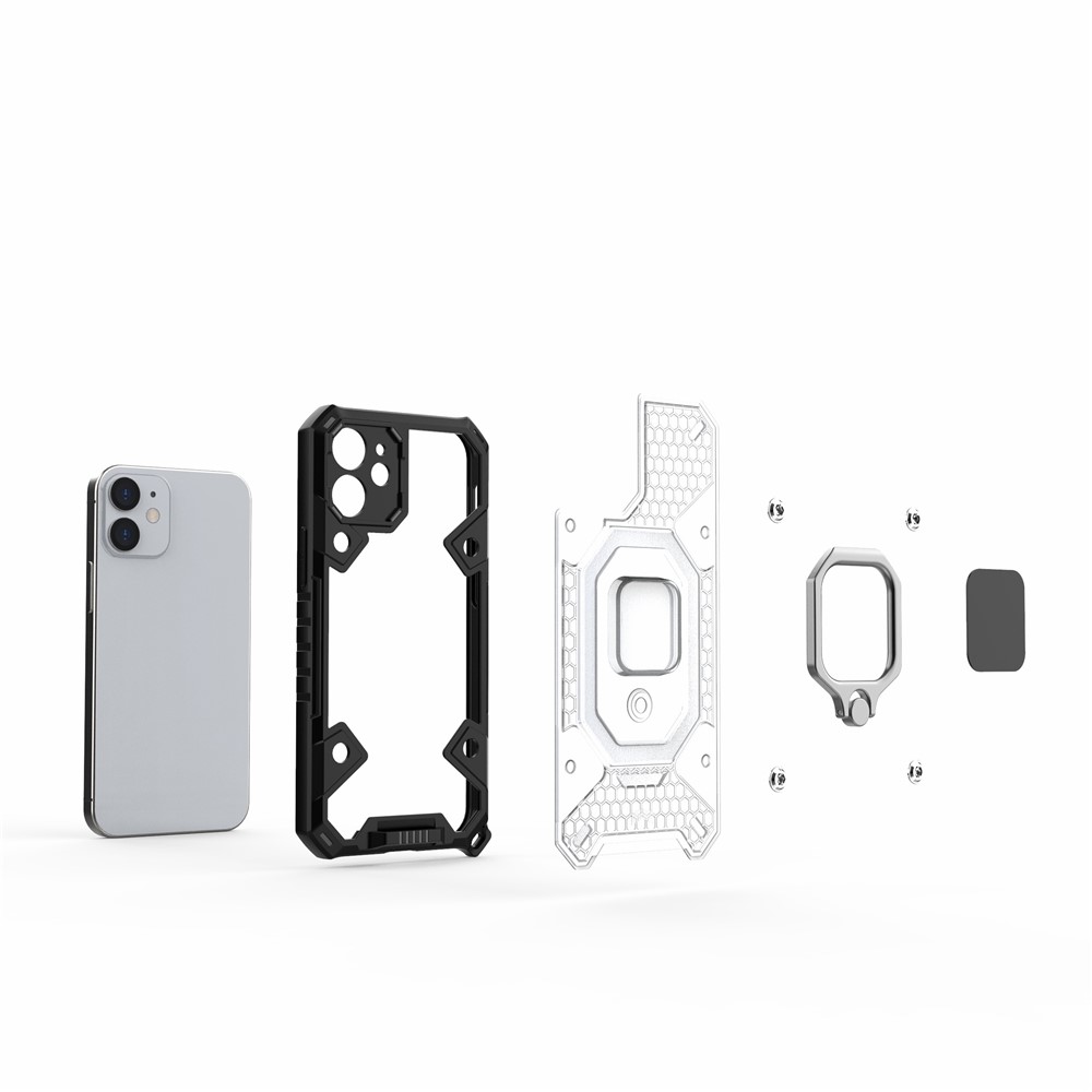 PC+TPU Hybrid Case Mobile Phone Protective Cover Shell with Ring Kickstand for iPhone 12 mini - Grey-6