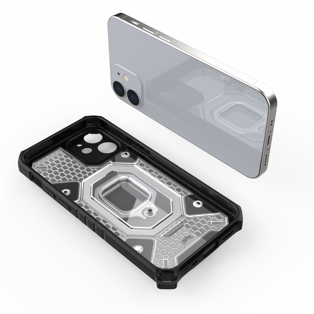 PC+TPU Hybrid Case Mobile Phone Protective Cover Shell with Ring Kickstand for iPhone 12 mini - Grey-7
