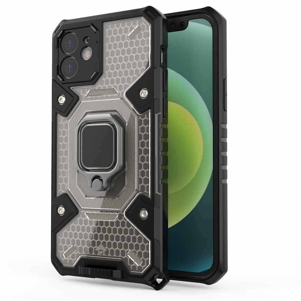 PC+TPU Hybrid Cover Case Drop-proof Cell Phone Shell Protector with Kickstand for iPhone 12 - Grey-1