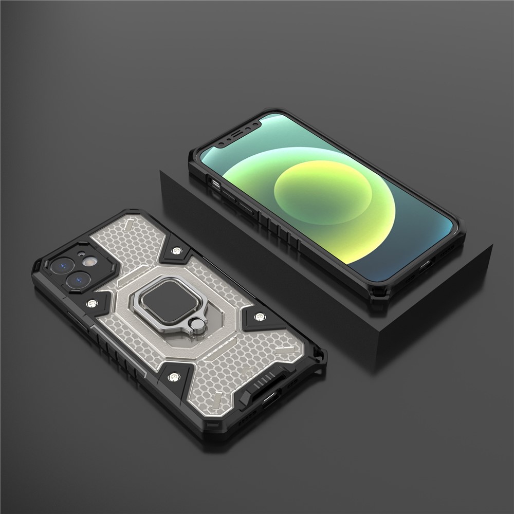 PC+TPU Hybrid Cover Case Drop-proof Cell Phone Shell Protector with Kickstand for iPhone 12 - Grey-11