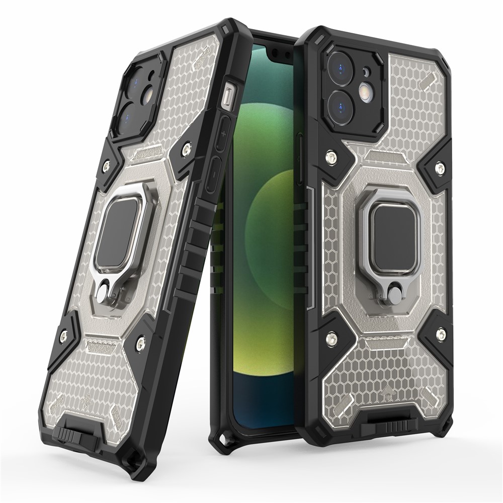 PC+TPU Hybrid Cover Case Drop-proof Cell Phone Shell Protector with Kickstand for iPhone 12 - Grey-2