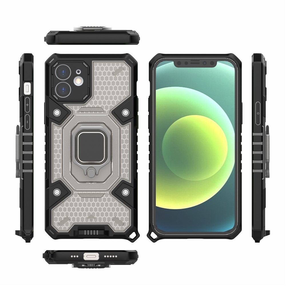 PC+TPU Hybrid Cover Case Drop-proof Cell Phone Shell Protector with Kickstand for iPhone 12 - Grey-3