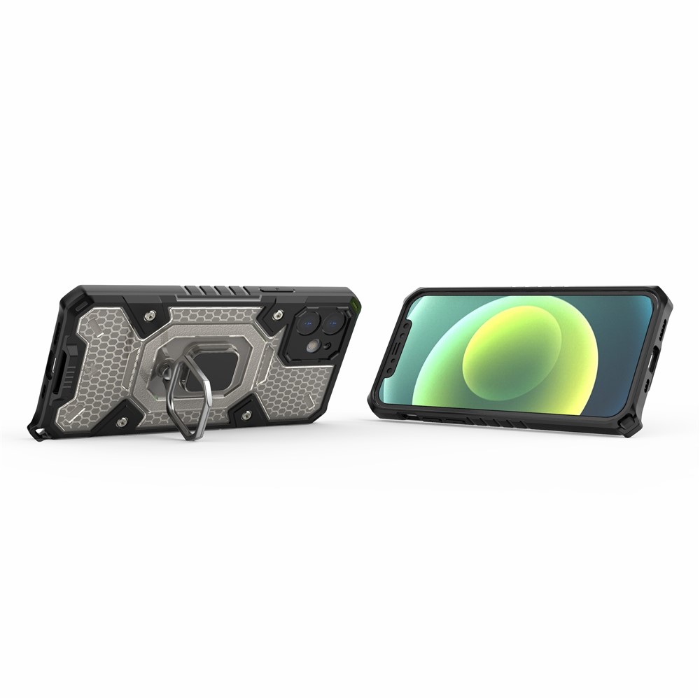 PC+TPU Hybrid Cover Case Drop-proof Cell Phone Shell Protector with Kickstand for iPhone 12 - Grey-4