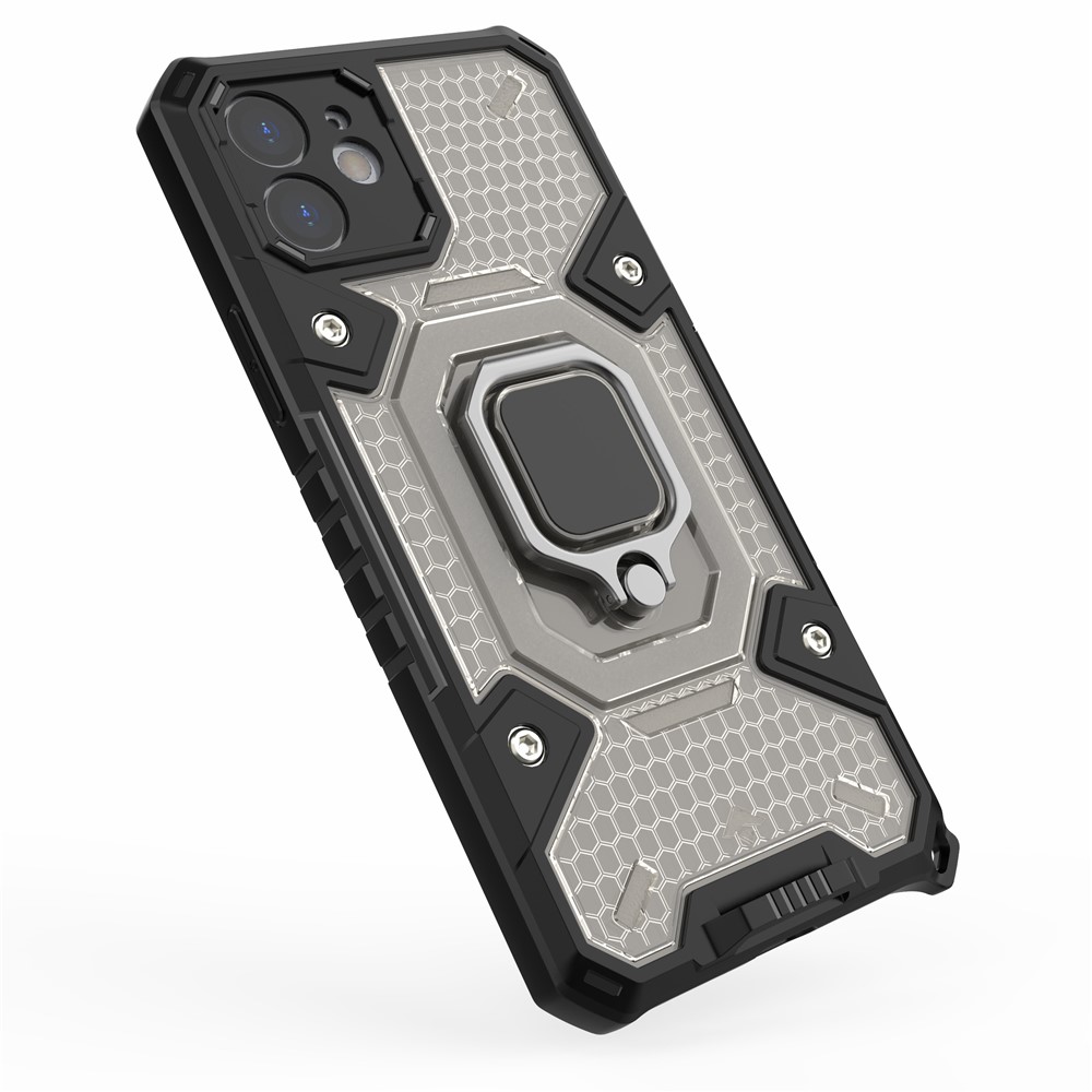 PC+TPU Hybrid Cover Case Drop-proof Cell Phone Shell Protector with Kickstand for iPhone 12 - Grey-5