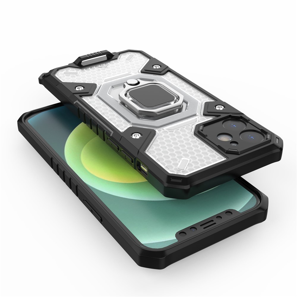 PC+TPU Hybrid Cover Case Drop-proof Cell Phone Shell Protector with Kickstand for iPhone 12 - Grey-6