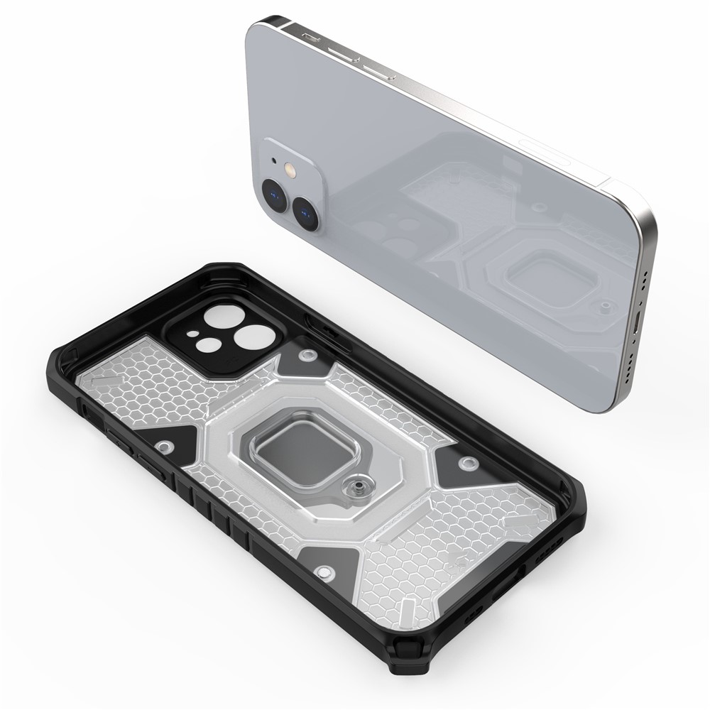 PC+TPU Hybrid Cover Case Drop-proof Cell Phone Shell Protector with Kickstand for iPhone 12 - Grey-7