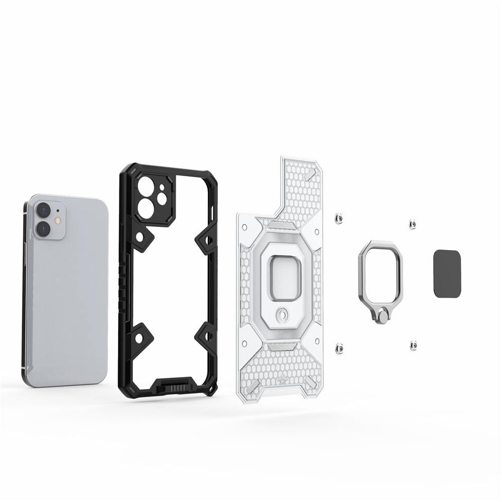 PC+TPU Hybrid Cover Case Drop-proof Cell Phone Shell Protector with Kickstand for iPhone 12 - Grey-8
