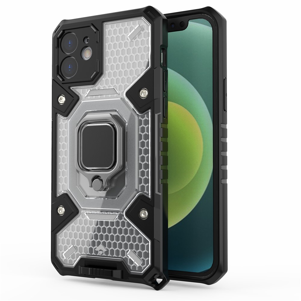 PC+TPU Hybrid Cover Case Drop-proof Cell Phone Shell Protector with Kickstand for iPhone 12 - White-1