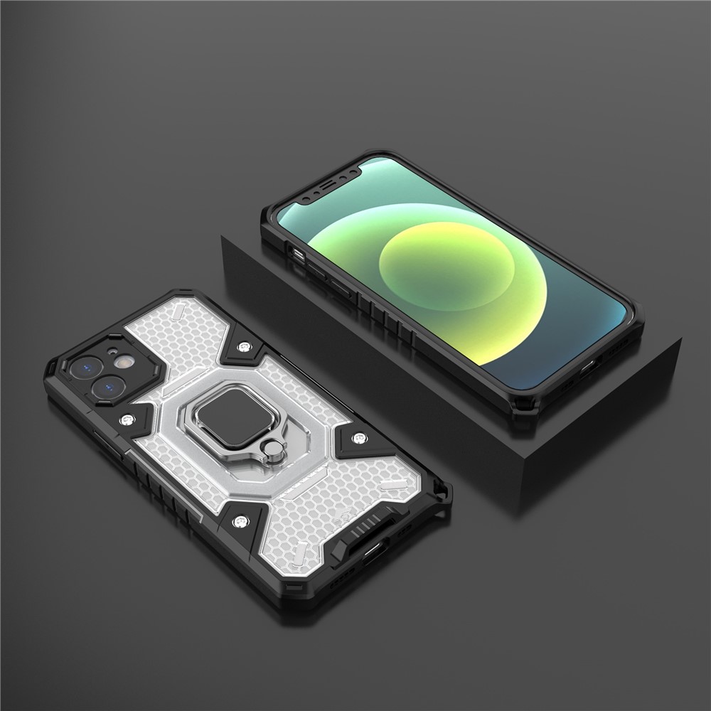 PC+TPU Hybrid Cover Case Drop-proof Cell Phone Shell Protector with Kickstand for iPhone 12 - White-16