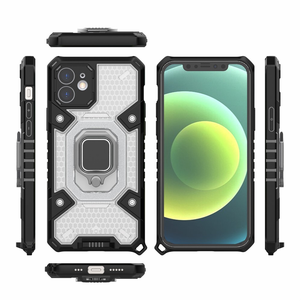 PC+TPU Hybrid Cover Case Drop-proof Cell Phone Shell Protector with Kickstand for iPhone 12 - White-2