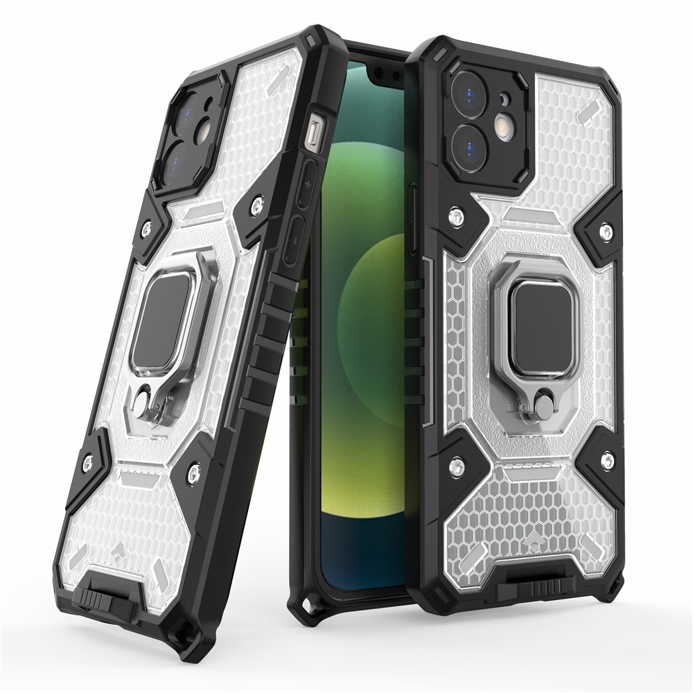 PC+TPU Hybrid Cover Case Drop-proof Cell Phone Shell Protector with Kickstand for iPhone 12 - White-3