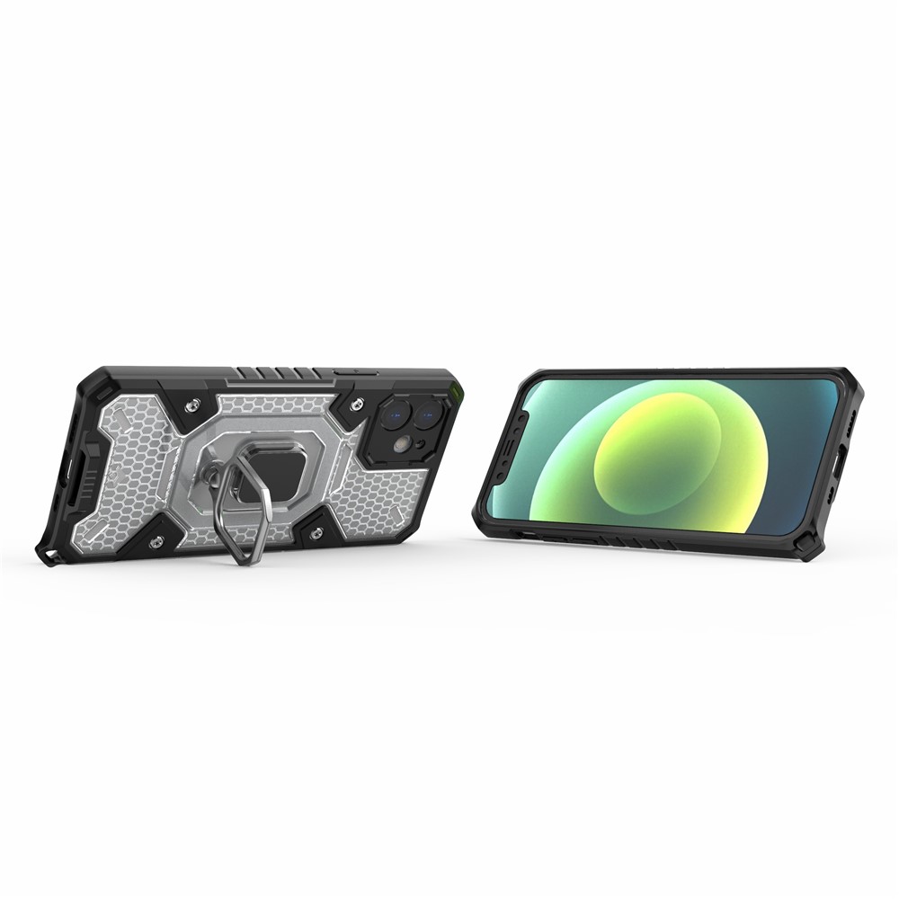 PC+TPU Hybrid Cover Case Drop-proof Cell Phone Shell Protector with Kickstand for iPhone 12 - White-4