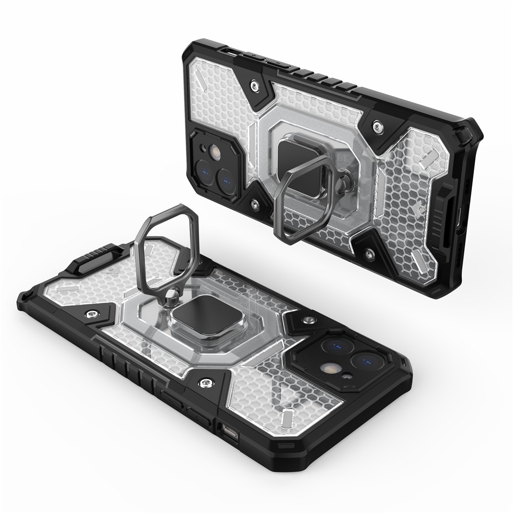 PC+TPU Hybrid Cover Case Drop-proof Cell Phone Shell Protector with Kickstand for iPhone 12 - White-5