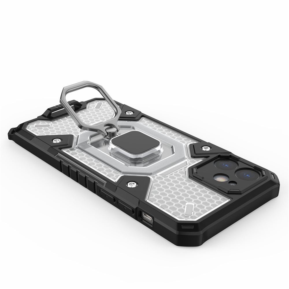 PC+TPU Hybrid Cover Case Drop-proof Cell Phone Shell Protector with Kickstand for iPhone 12 - White-6