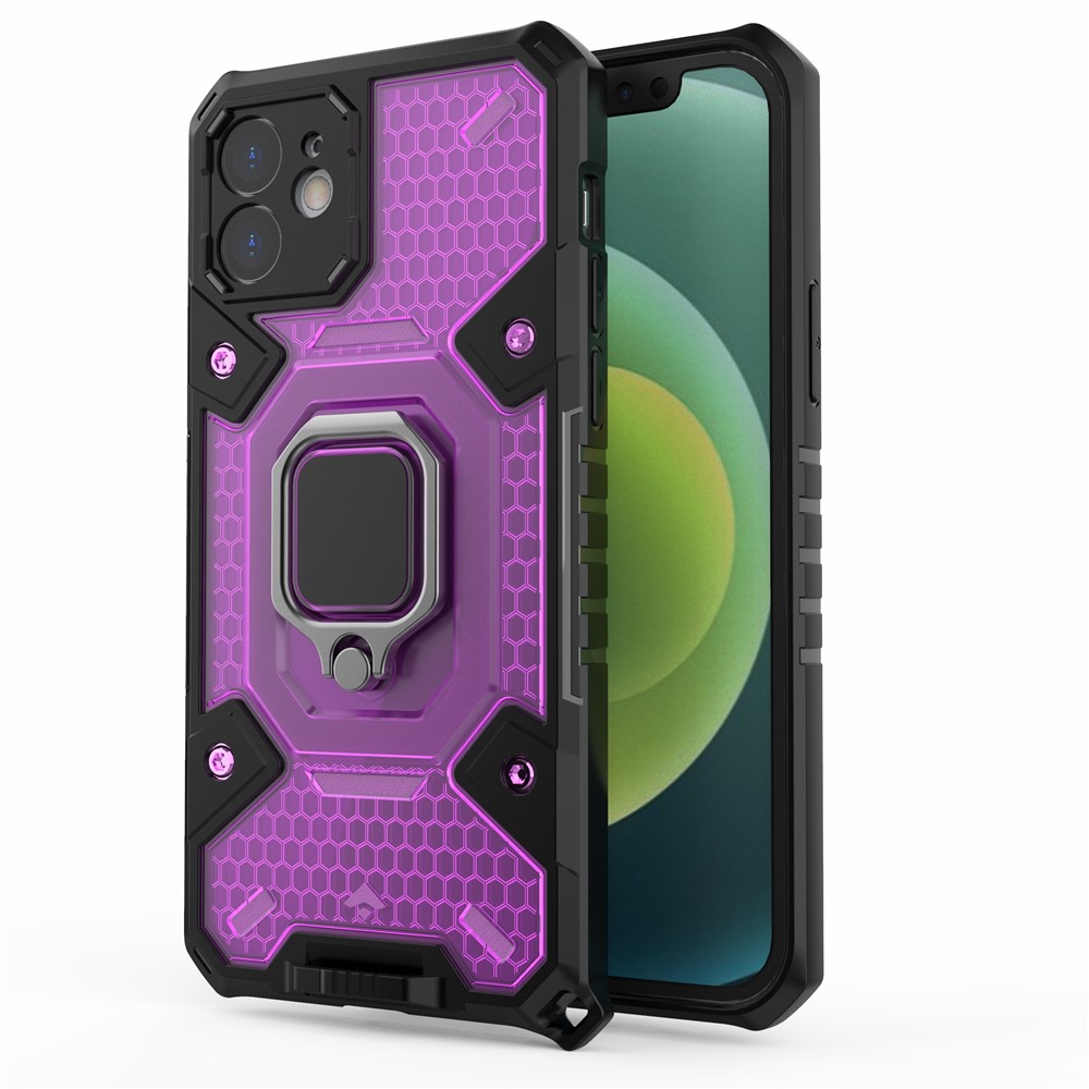 PC+TPU Hybrid Cover Case Drop-proof Cell Phone Shell Protector with Kickstand for iPhone 12 - Purple-1