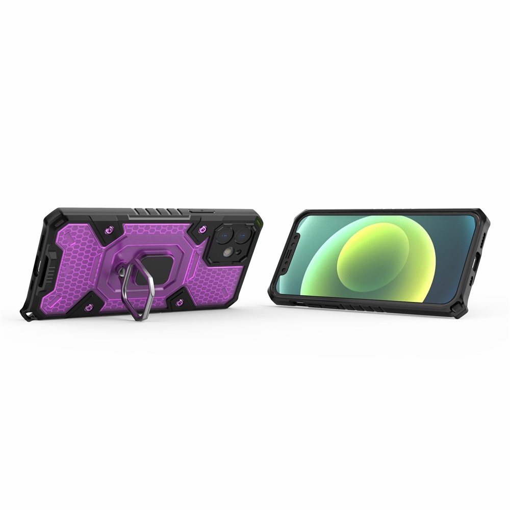 PC+TPU Hybrid Cover Case Drop-proof Cell Phone Shell Protector with Kickstand for iPhone 12 - Purple-4