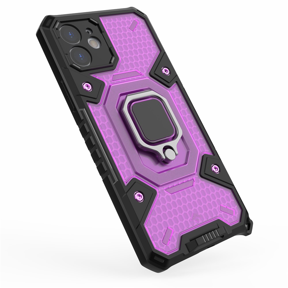 PC+TPU Hybrid Cover Case Drop-proof Cell Phone Shell Protector with Kickstand for iPhone 12 - Purple-5