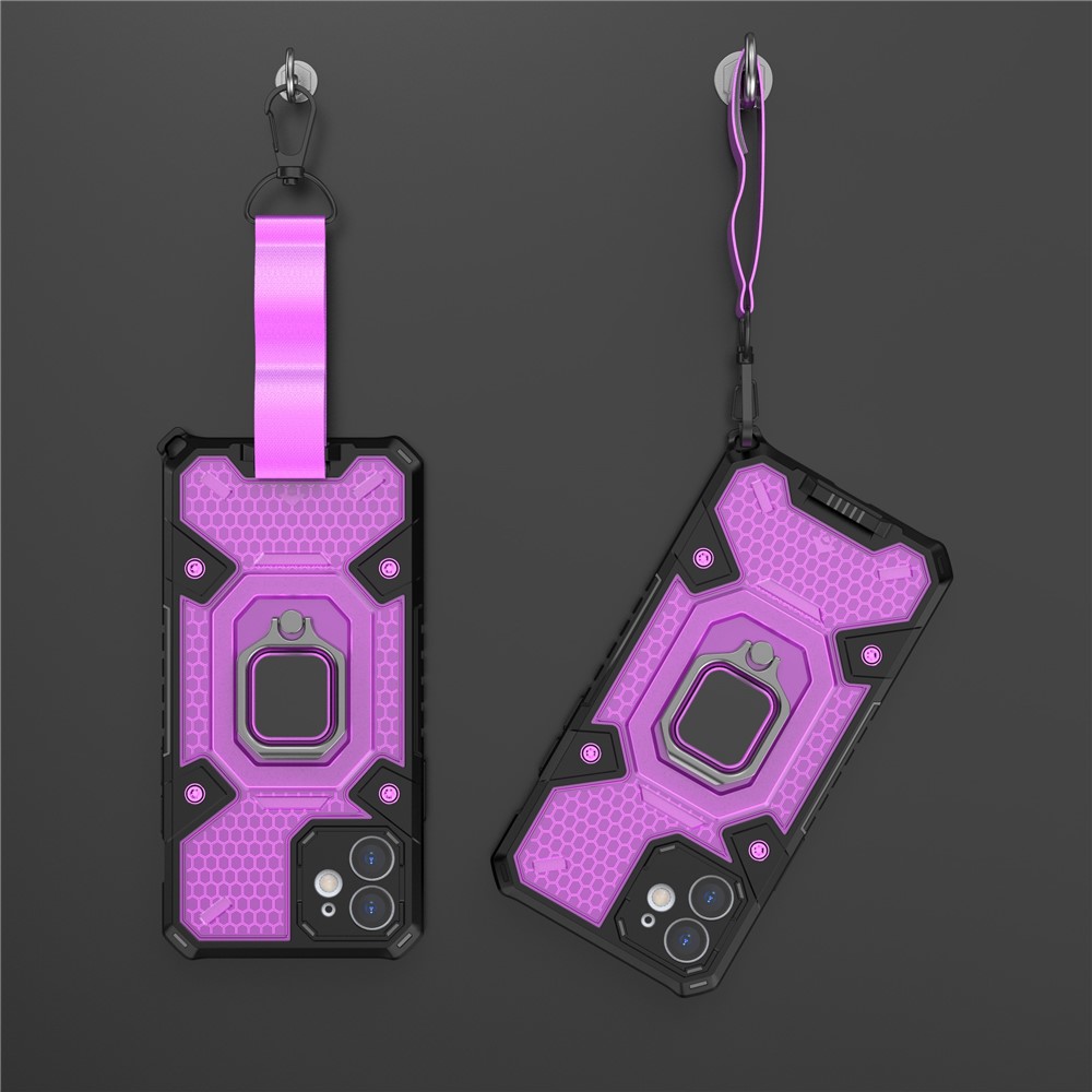 PC+TPU Hybrid Cover Case Drop-proof Cell Phone Shell Protector with Kickstand for iPhone 12 - Purple-7