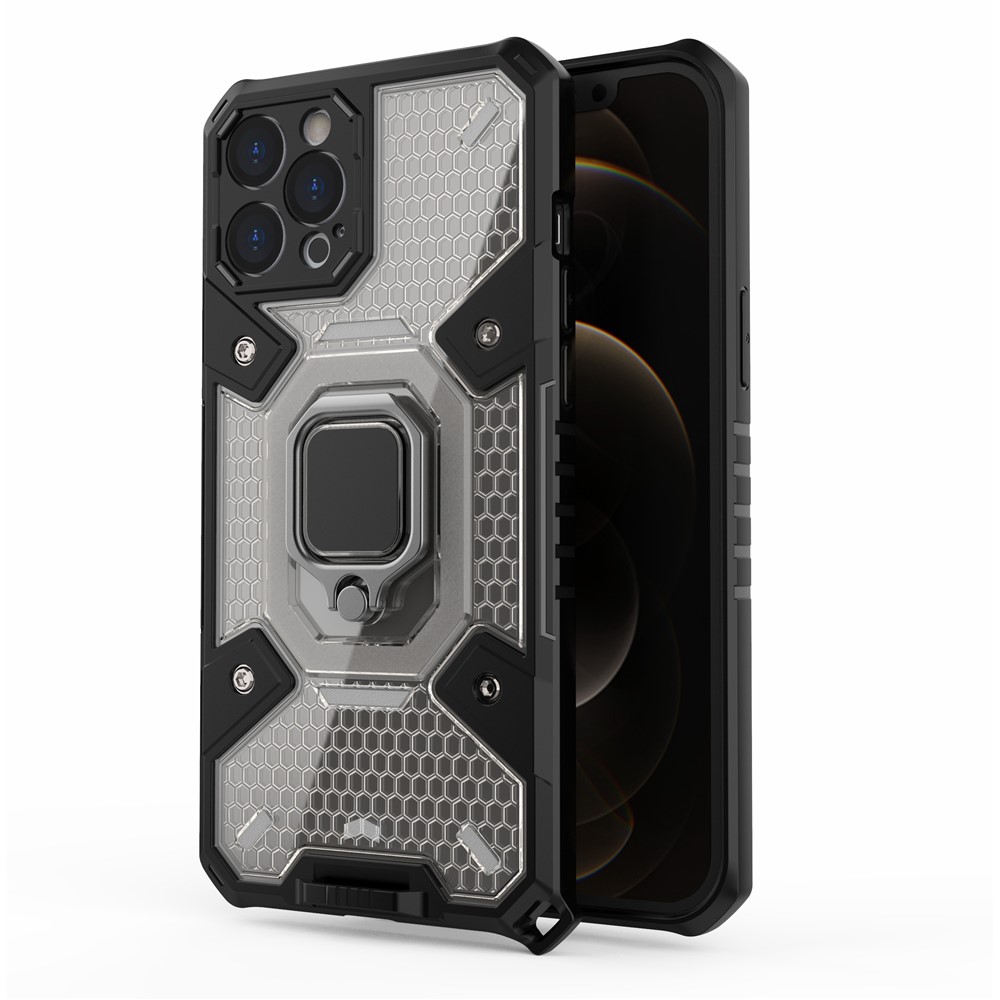 Kickstand Design PC+TPU Hybrid Phone Case Cover Shell Built-in Magnetic Holder for iPhone 12 Pro Max - Grey-1