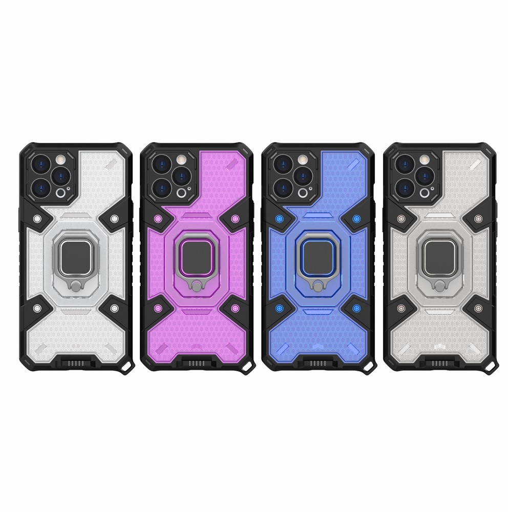 Kickstand Design PC+TPU Hybrid Phone Case Cover Shell Built-in Magnetic Holder for iPhone 12 Pro Max - Grey-13