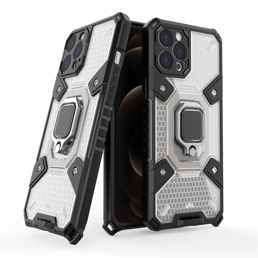Kickstand Design PC+TPU Hybrid Phone Case Cover Shell Built-in Magnetic Holder for iPhone 12 Pro Max - Grey-2