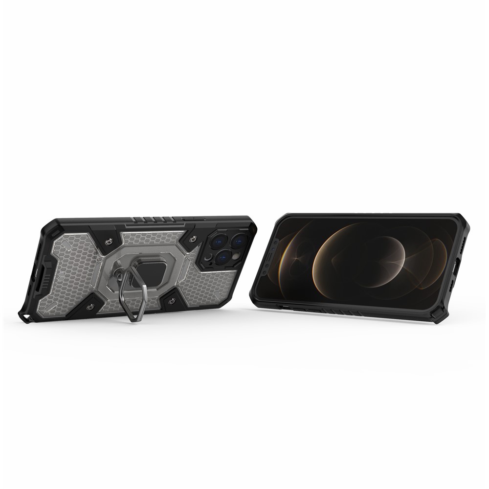 Kickstand Design PC+TPU Hybrid Phone Case Cover Shell Built-in Magnetic Holder for iPhone 12 Pro Max - Grey-4