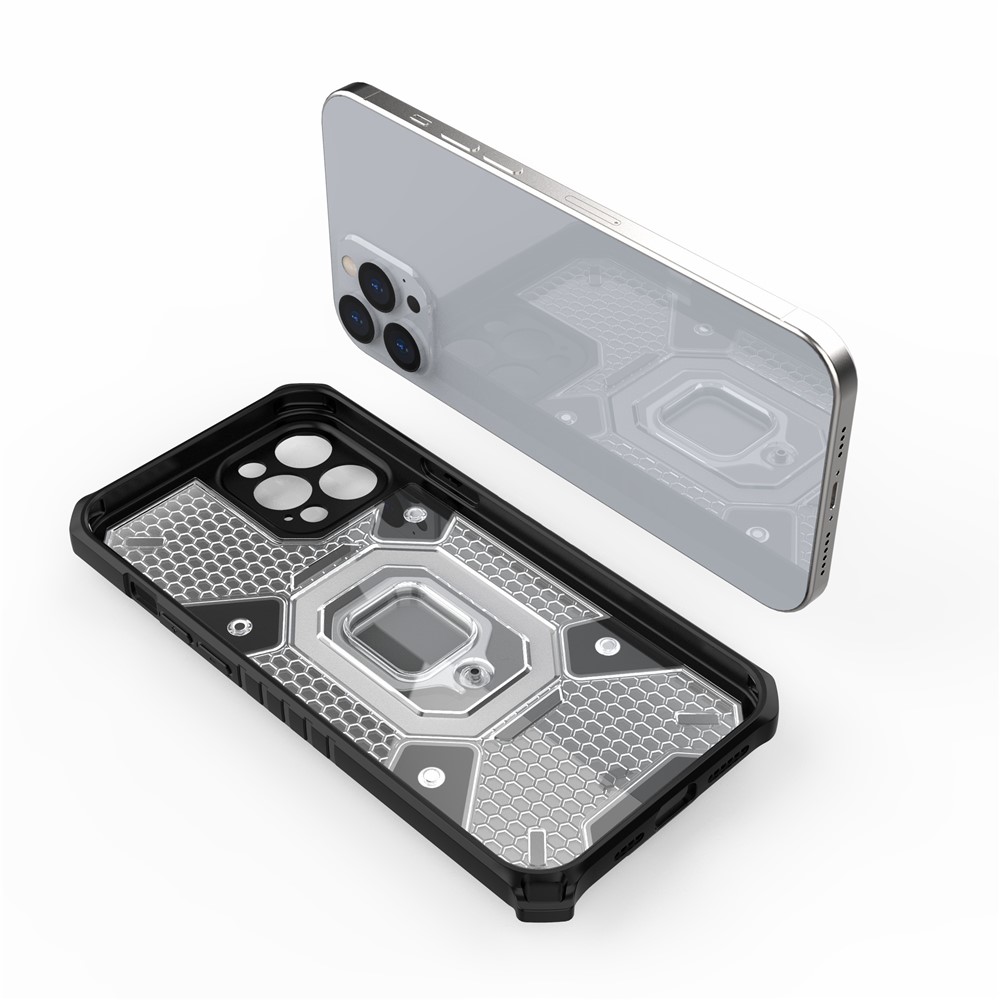 Kickstand Design PC+TPU Hybrid Phone Case Cover Shell Built-in Magnetic Holder for iPhone 12 Pro Max - Grey-6