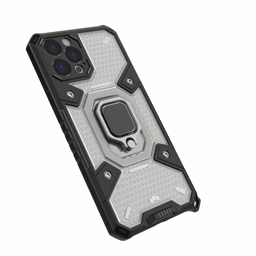 Kickstand Design PC+TPU Hybrid Phone Case Cover Shell Built-in Magnetic Holder for iPhone 12 Pro Max - Grey-7